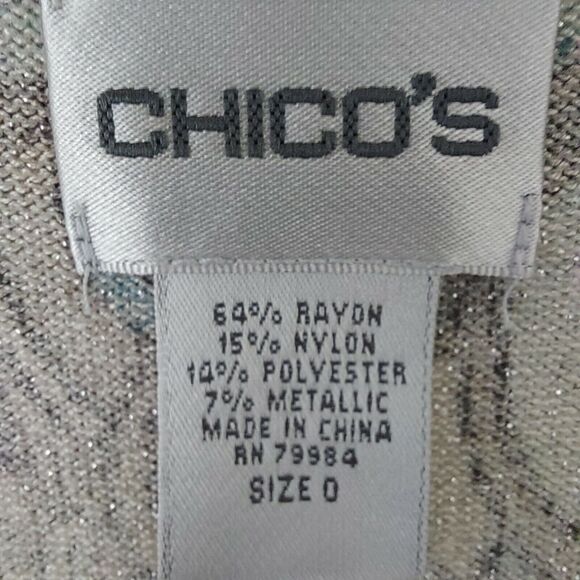 Chicos Sweater Cardigan 0 / S Blue Peacock Shimmer One Button - Picture 3 of 8